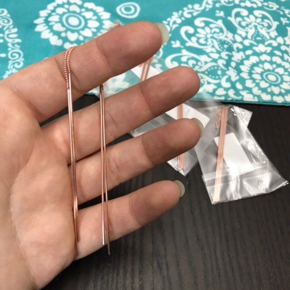 NEW!💙💎ROSE💗GOLD PLATED!💎💙DROP LINE THREADERS! - Picture 7 of 8